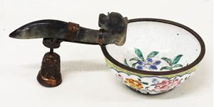 Picture of Chinese enameled bowl with jade handle