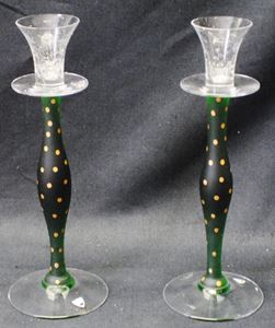 Picture of Orrefors green frosted glass candlesticks