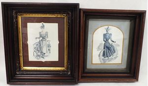 Picture of Pair of Victorian prints in solid wood mahogany frames