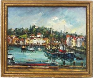 Picture of "Harbor Scene" impressionist oil, signed Ivanovic