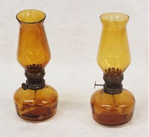Picture of Pair of amber glass oil lamps