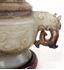 Picture of Chinese jade incense burner with lid and wooden base. 4 1/2" x 6" x 3"