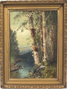Picture of Julie Beers  (1835 - 1913) "Old Birch Trees over the river"